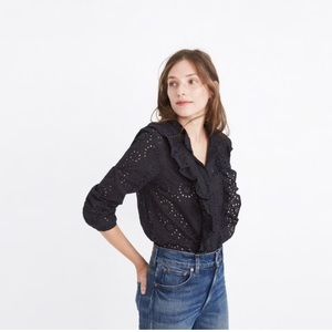 Eyelet Ruffle-Front Blouse